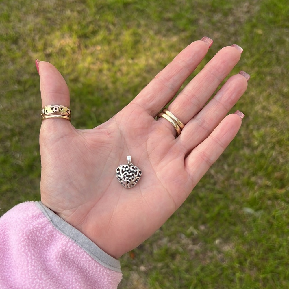 Sterling Silver Scroll Open Heart Small Charm Or … - image 3